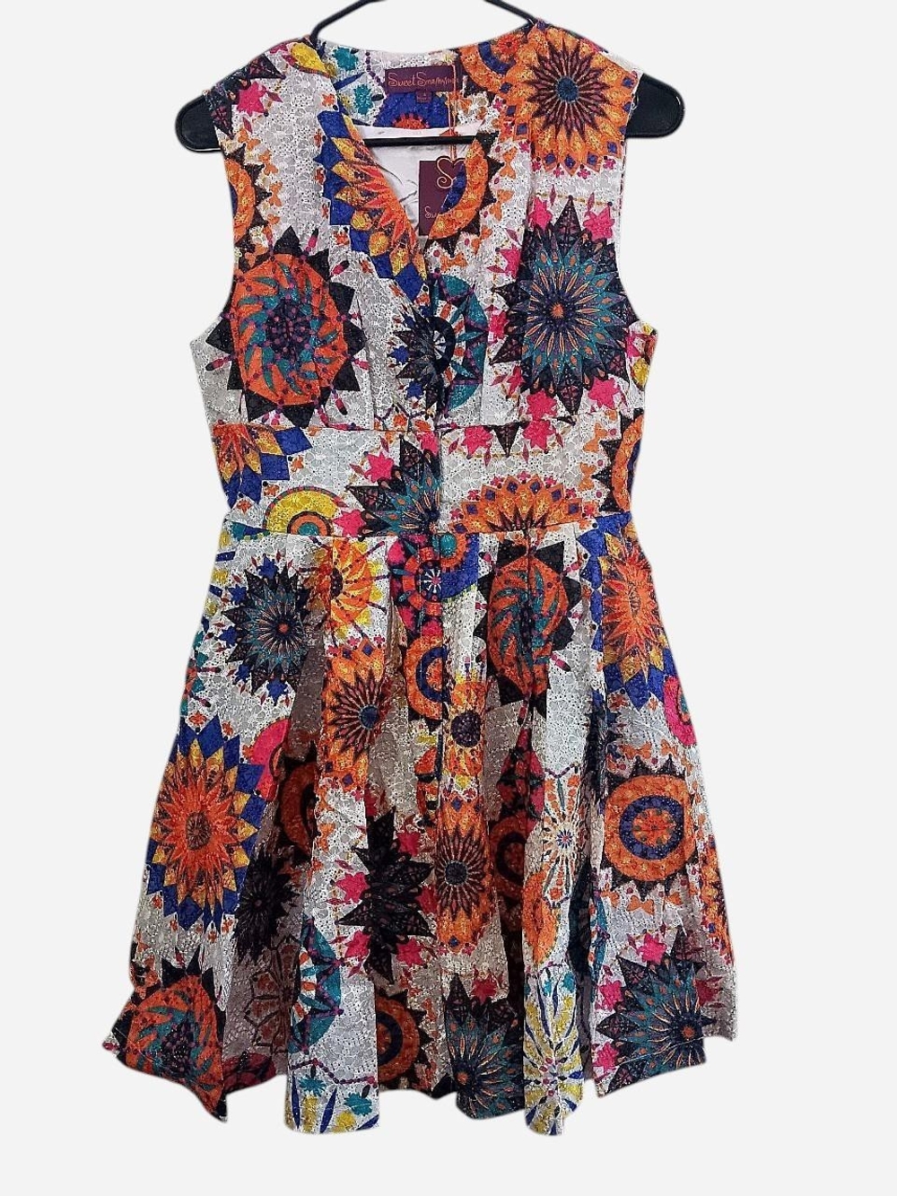 Colorful Sunburst Fit-and-Flare Dress Embroidered Sequin